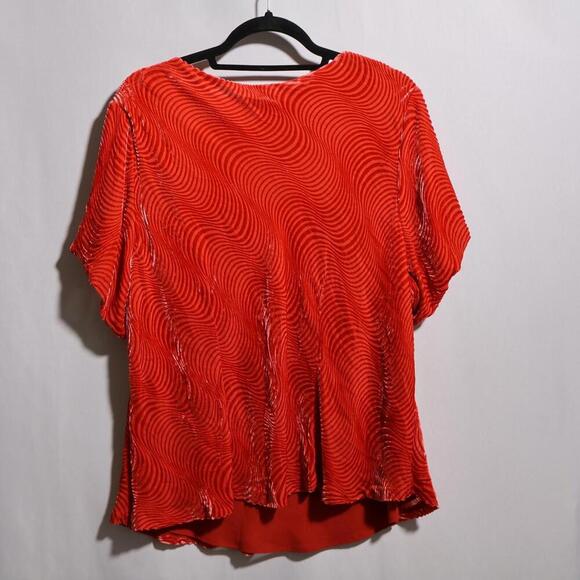 VTG Talbots Velvet Burnout Silk Blend Red Orange Top 22W Petite Groovy Swirl Art - Picture 3 of 7
